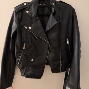 Zara Black Leather Biker Jacket